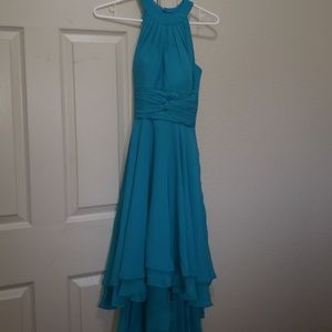 Bridesmaid hi-low halter tourqouise dress